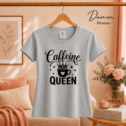 Caffeine Queen T-Shirt | Design mit Krone, Herz & Kaffeetasse für Kaffeeliebhaberinnen - StyleOne