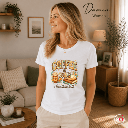 Coffee & Books T-Shirt – Floraler Print für Leseratten & Kaffeeliebhaber - StyleOne