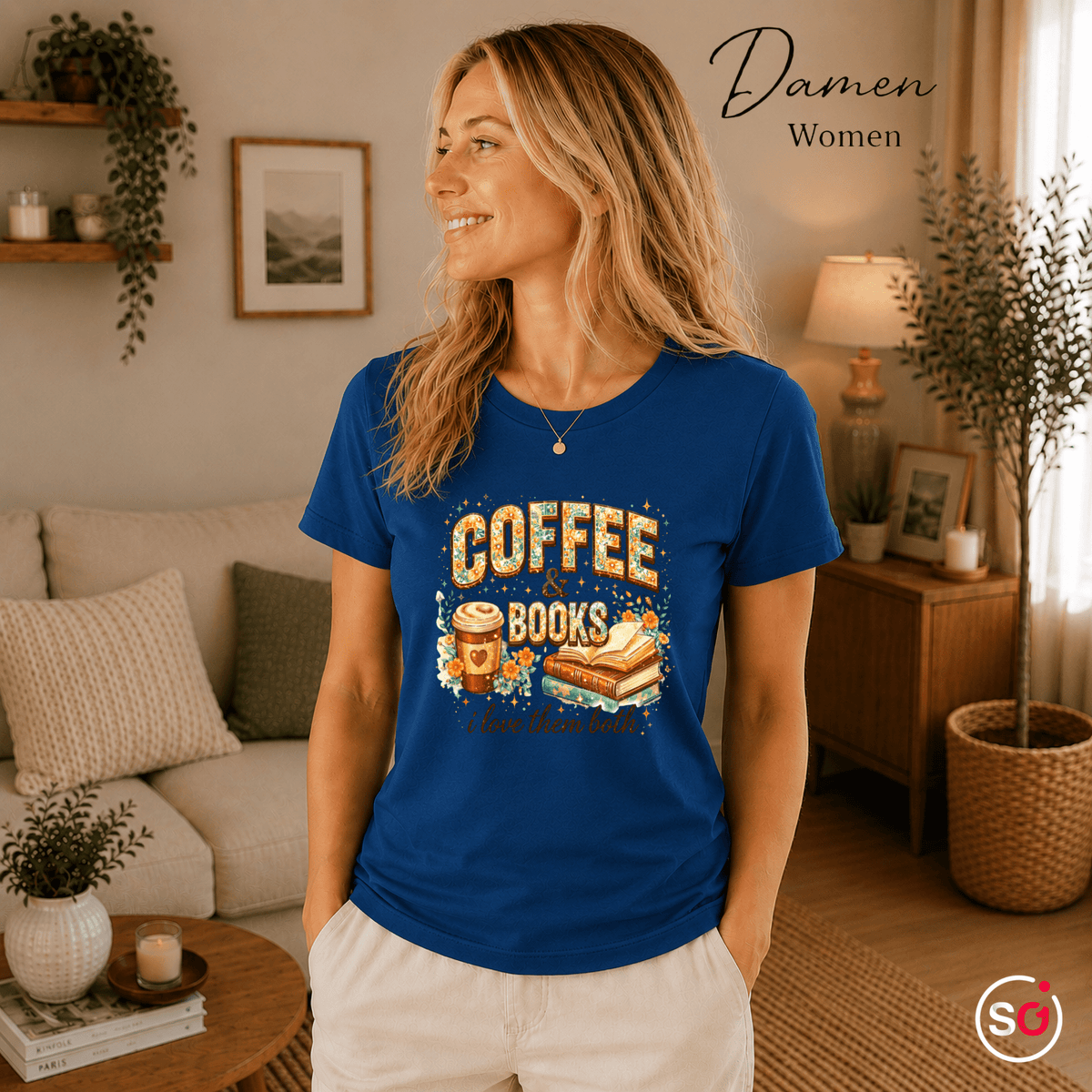 Coffee & Books T-Shirt – Floraler Print für Leseratten & Kaffeeliebhaber - StyleOne
