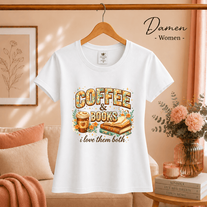 Coffee & Books T-Shirt – Floraler Print für Leseratten & Kaffeeliebhaber - StyleOne