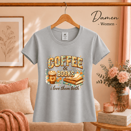 Coffee & Books T-Shirt – Floraler Print für Leseratten & Kaffeeliebhaber - StyleOne