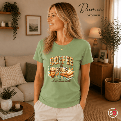 Coffee & Books T-Shirt – Floraler Print für Leseratten & Kaffeeliebhaber - StyleOne