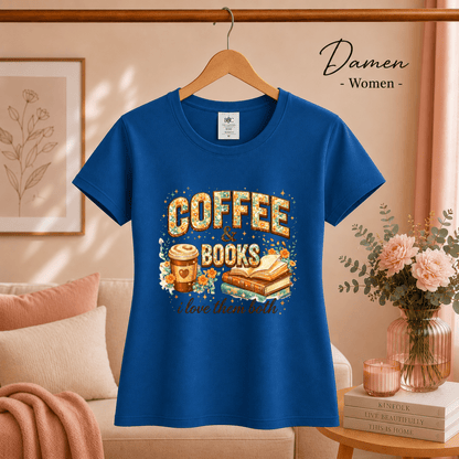 Coffee & Books T-Shirt – Floraler Print für Leseratten & Kaffeeliebhaber - StyleOne