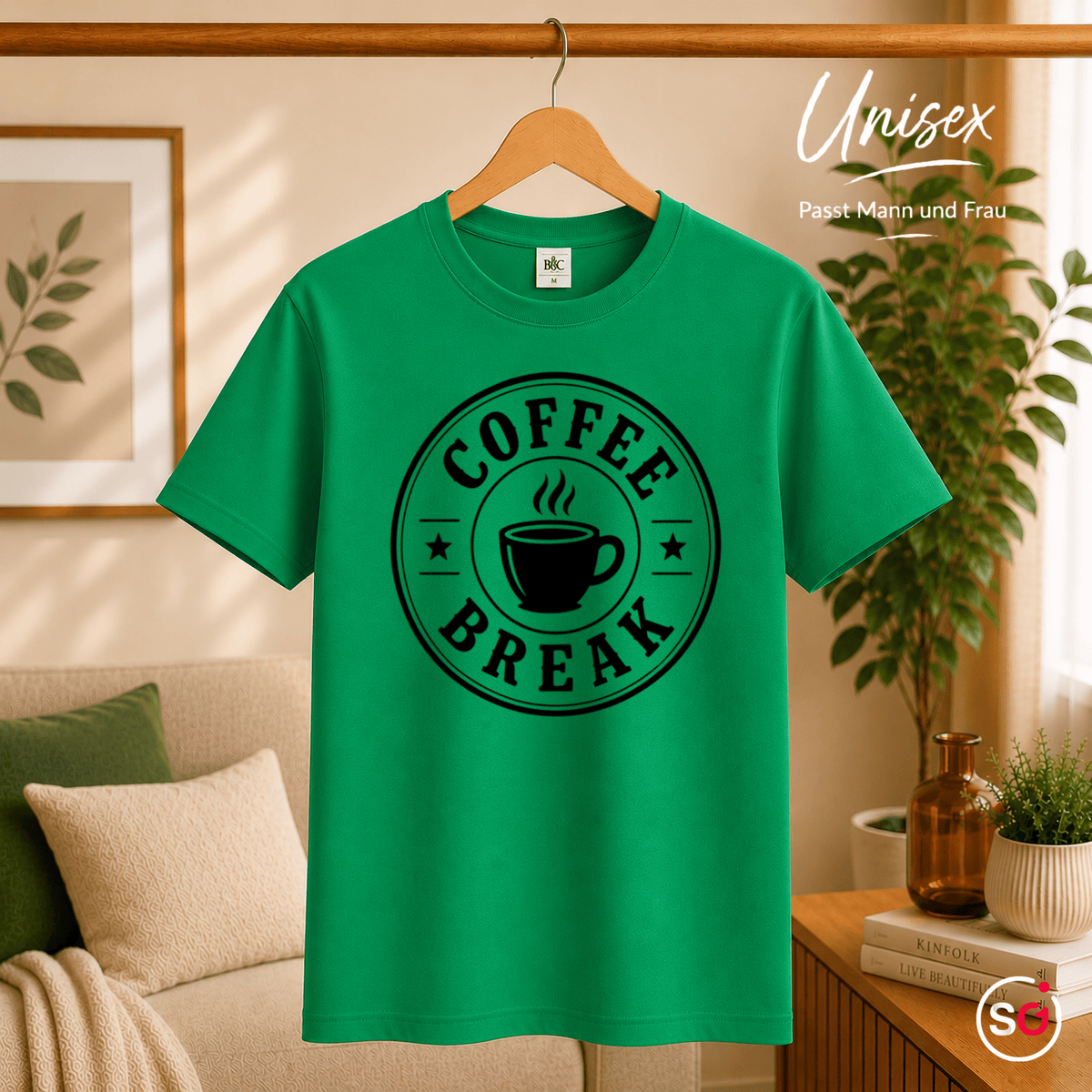 Coffee Break T-Shirt | Design mit Kaffeetasse im Vintage-Emblem-Stil - StyleOne