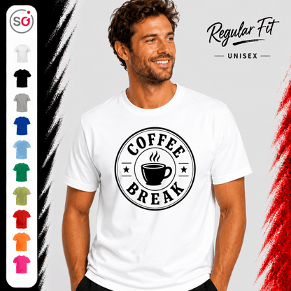 Coffee Break T-Shirt | Design mit Kaffeetasse im Vintage-Emblem-Stil - StyleOne