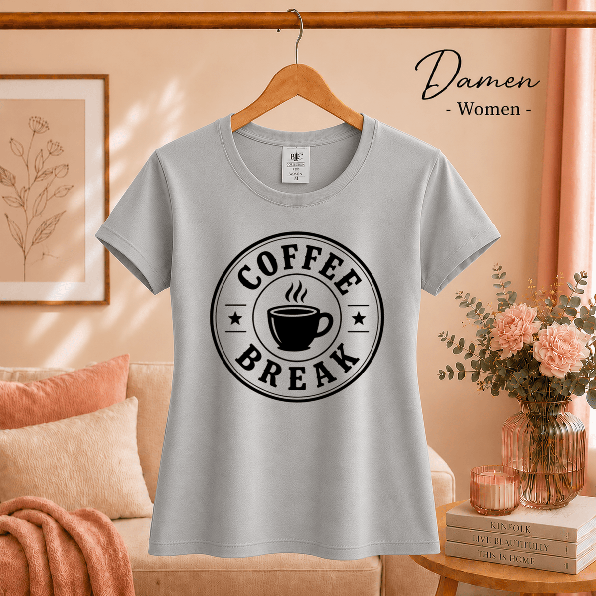 Coffee Break T-Shirt | Design mit Kaffeetasse im Vintage-Emblem-Stil - StyleOne