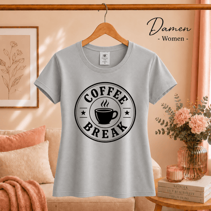 Coffee Break T-Shirt | Design mit Kaffeetasse im Vintage-Emblem-Stil - StyleOne