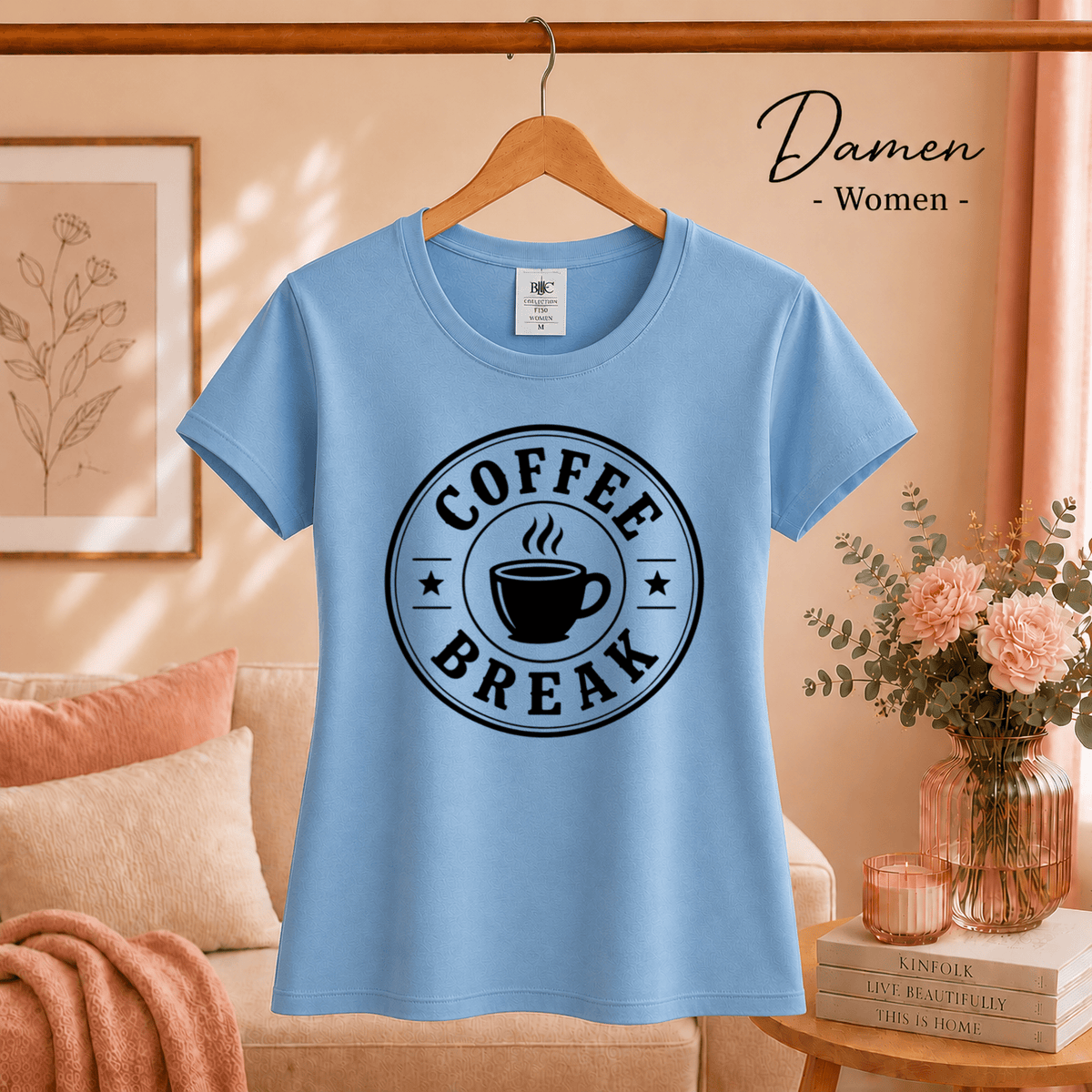 Coffee Break T-Shirt | Design mit Kaffeetasse im Vintage-Emblem-Stil - StyleOne