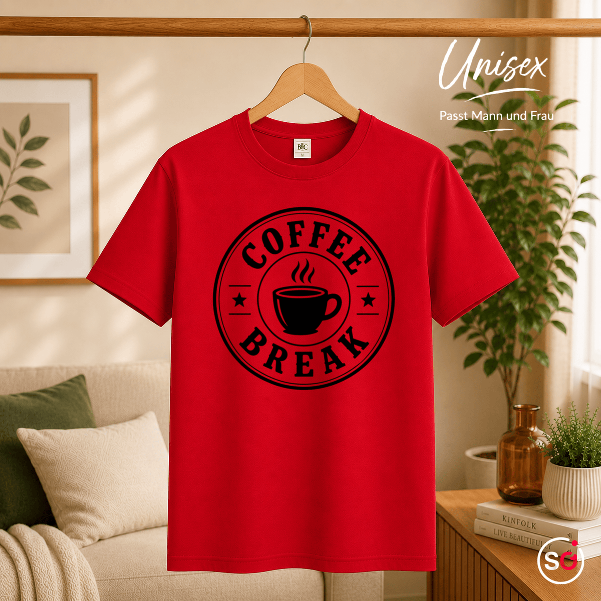 Coffee Break T-Shirt | Design mit Kaffeetasse im Vintage-Emblem-Stil - StyleOne