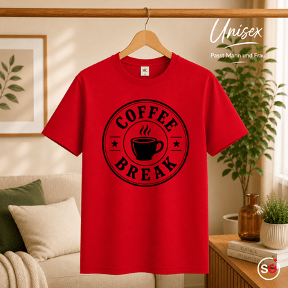 Coffee Break T-Shirt | Design mit Kaffeetasse im Vintage-Emblem-Stil - StyleOne
