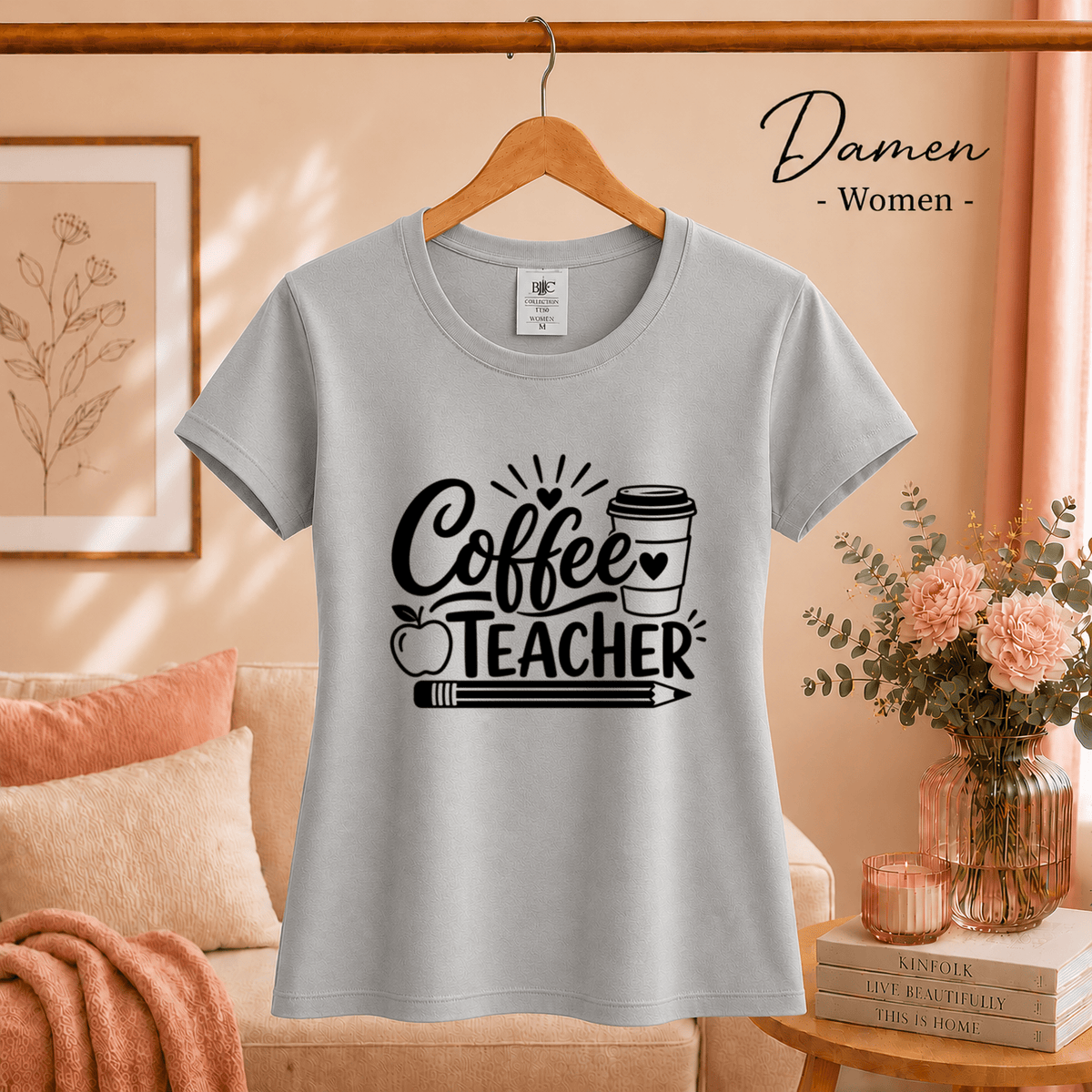 Coffee Teacher T-Shirt | Witziges Spruch-Design mit Kaffee, Apfel & Stift - StyleOne