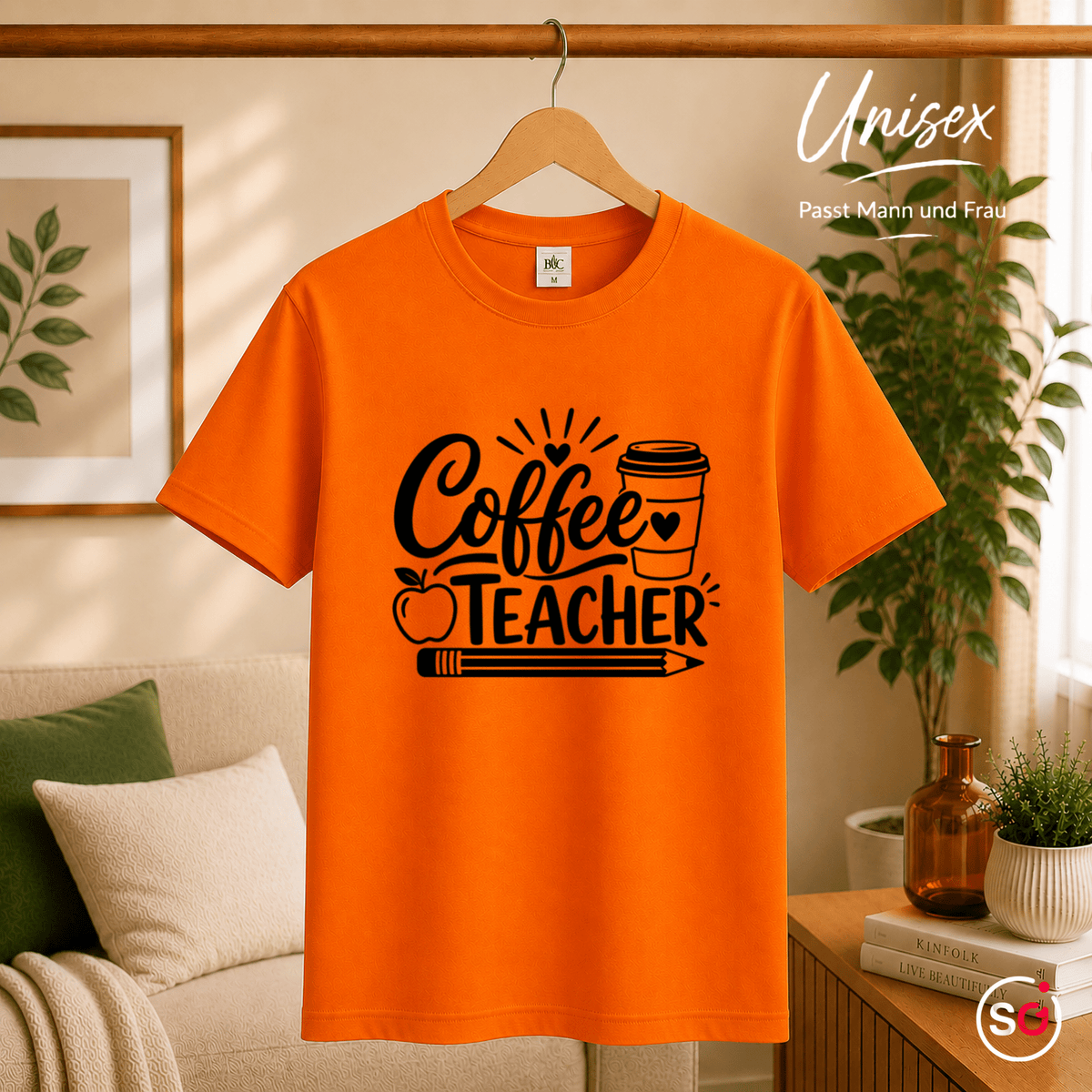 Coffee Teacher T-Shirt | Witziges Spruch-Design mit Kaffee, Apfel & Stift - StyleOne