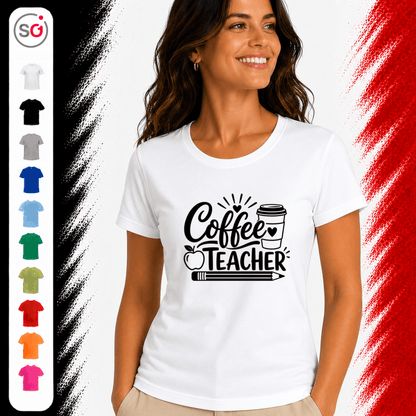Coffee Teacher T-Shirt | Witziges Spruch-Design mit Kaffee, Apfel & Stift - StyleOne