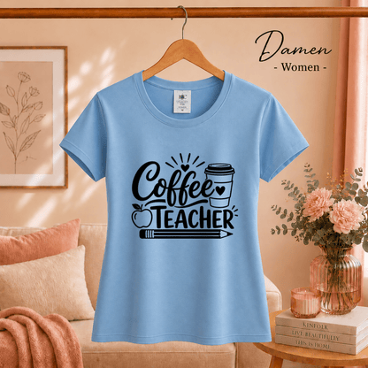 Coffee Teacher T-Shirt | Witziges Spruch-Design mit Kaffee, Apfel & Stift - StyleOne