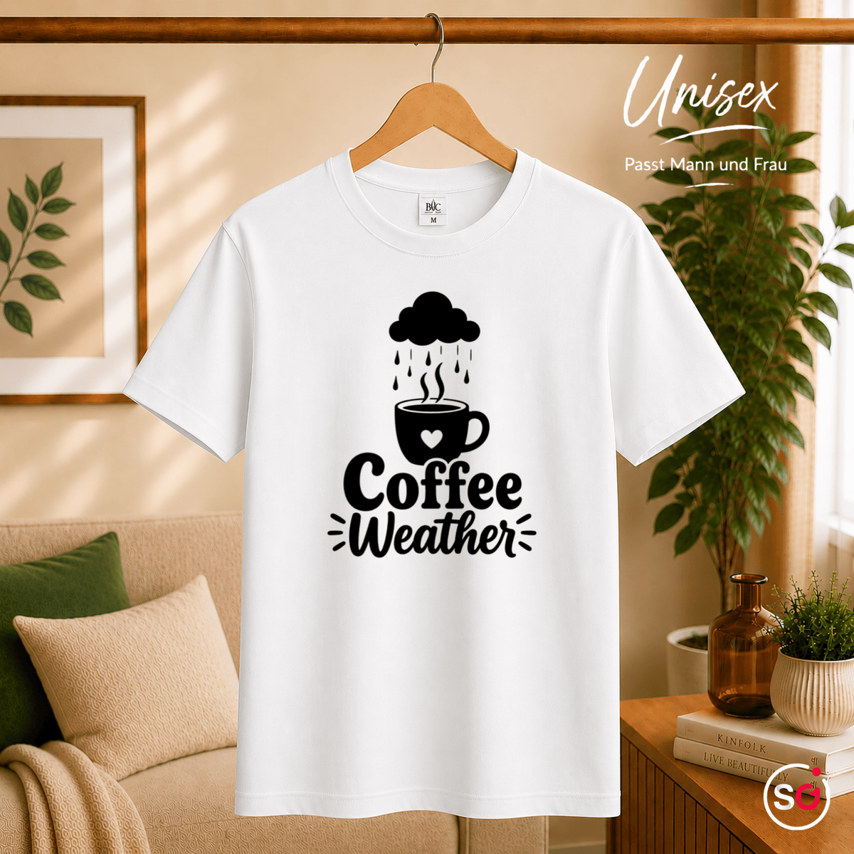 Coffee Weather T-Shirt | Design mit Kaffeetasse, Herz & Regenwolke - StyleOne