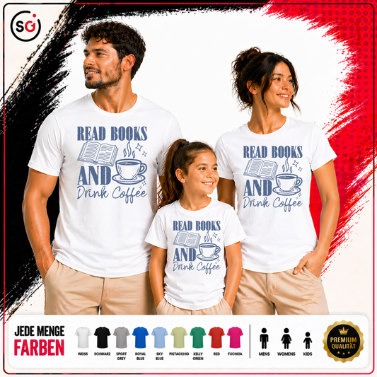 Vorschau – Bücher & Kaffee Shirt für Leseratten & Kaffeefans – Familien Design