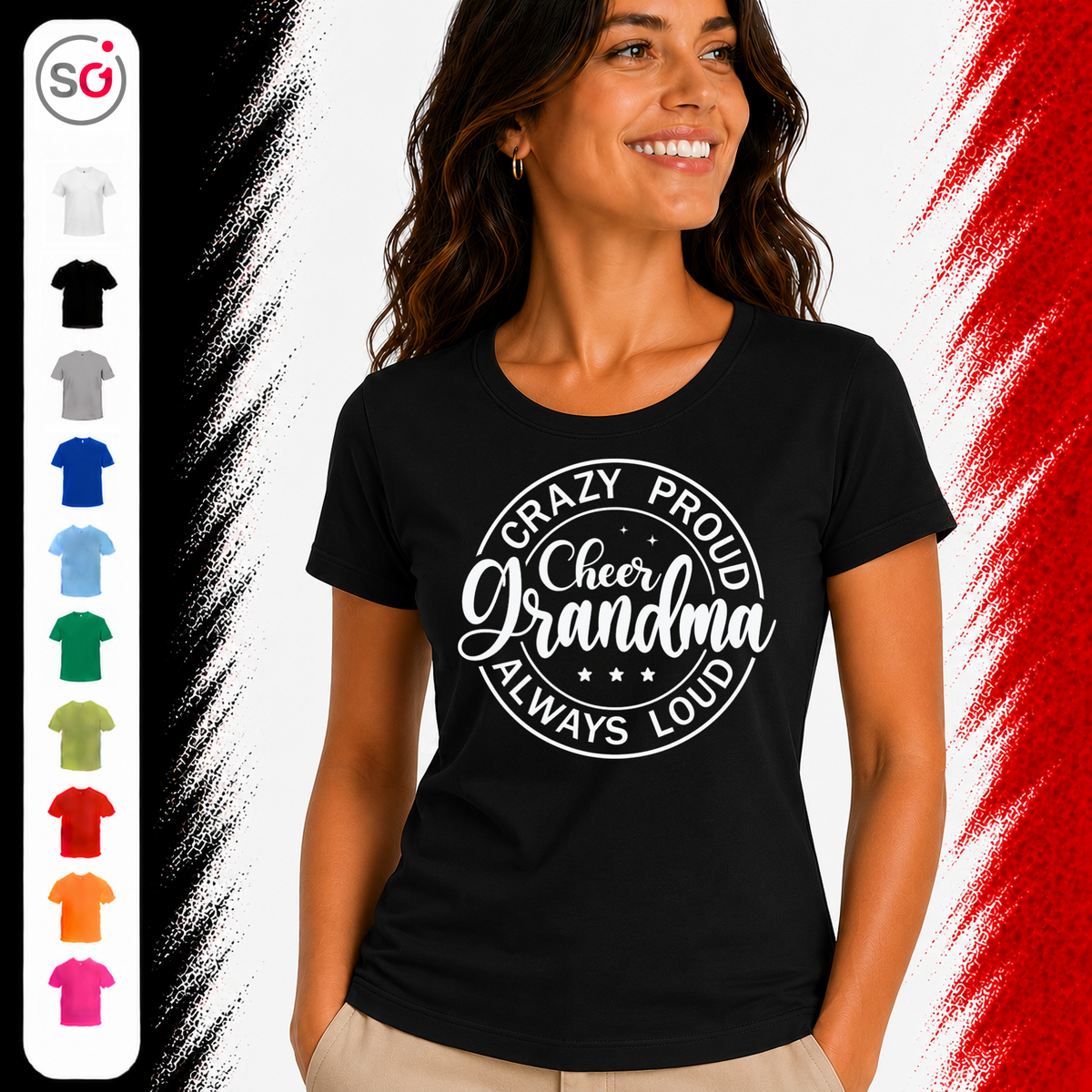 Vorschau – T-Shirt mit „Crazy Proud Cheer Grandma“ Spruch für die stolzeste und lauteste Oma