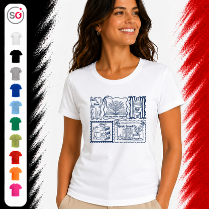 Vorschau – Lesemotiv T-Shirt: Born to Read, Just One More Chapter & Buchliebe Stempeldesign