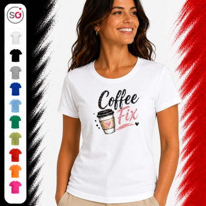 Vorschau – T-Shirt "Coffee Fix" – Kaffeebecher mit Herz Motiv im Aquarell-Look & Brush-Style