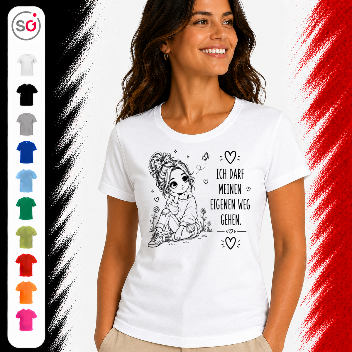 Vorschau – T-Shirt mit Statement-Spruch 'Ich darf meinen eigenen Weg gehen' | Design mit Mädchen & Herzen