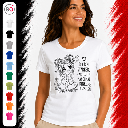 Vorschau – Statement T-Shirt 'Ich bin stärker, als ich denke' | Design für Mut, Selbstliebe & innere Stärke