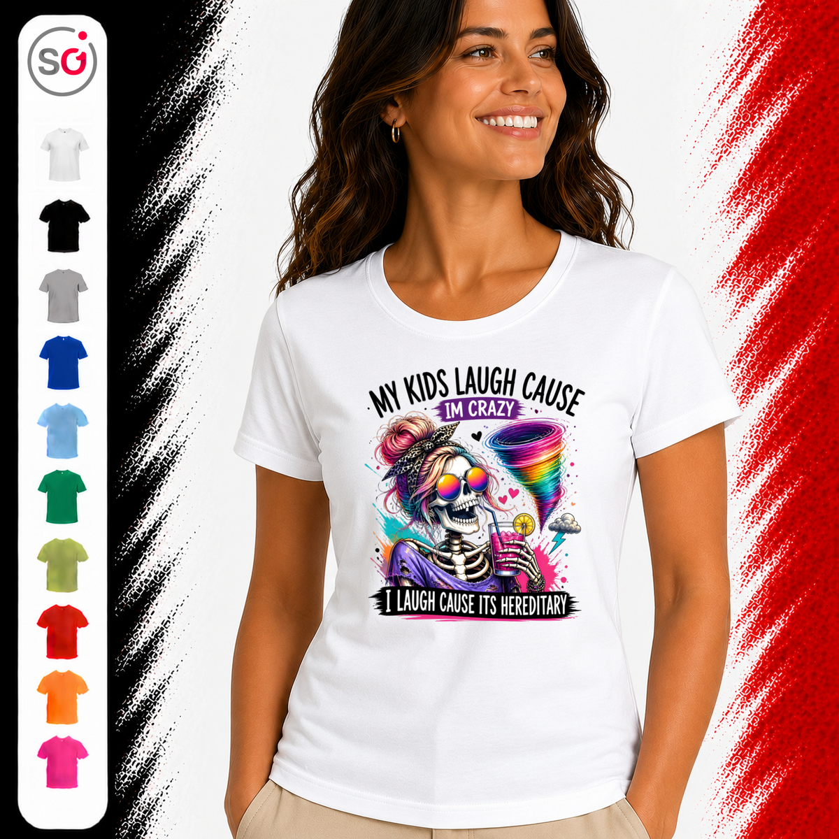 Vorschau – Crazy Mom Skelett T-Shirt | Lustiger Spruch 'My Kids Laugh... It's Hereditary'