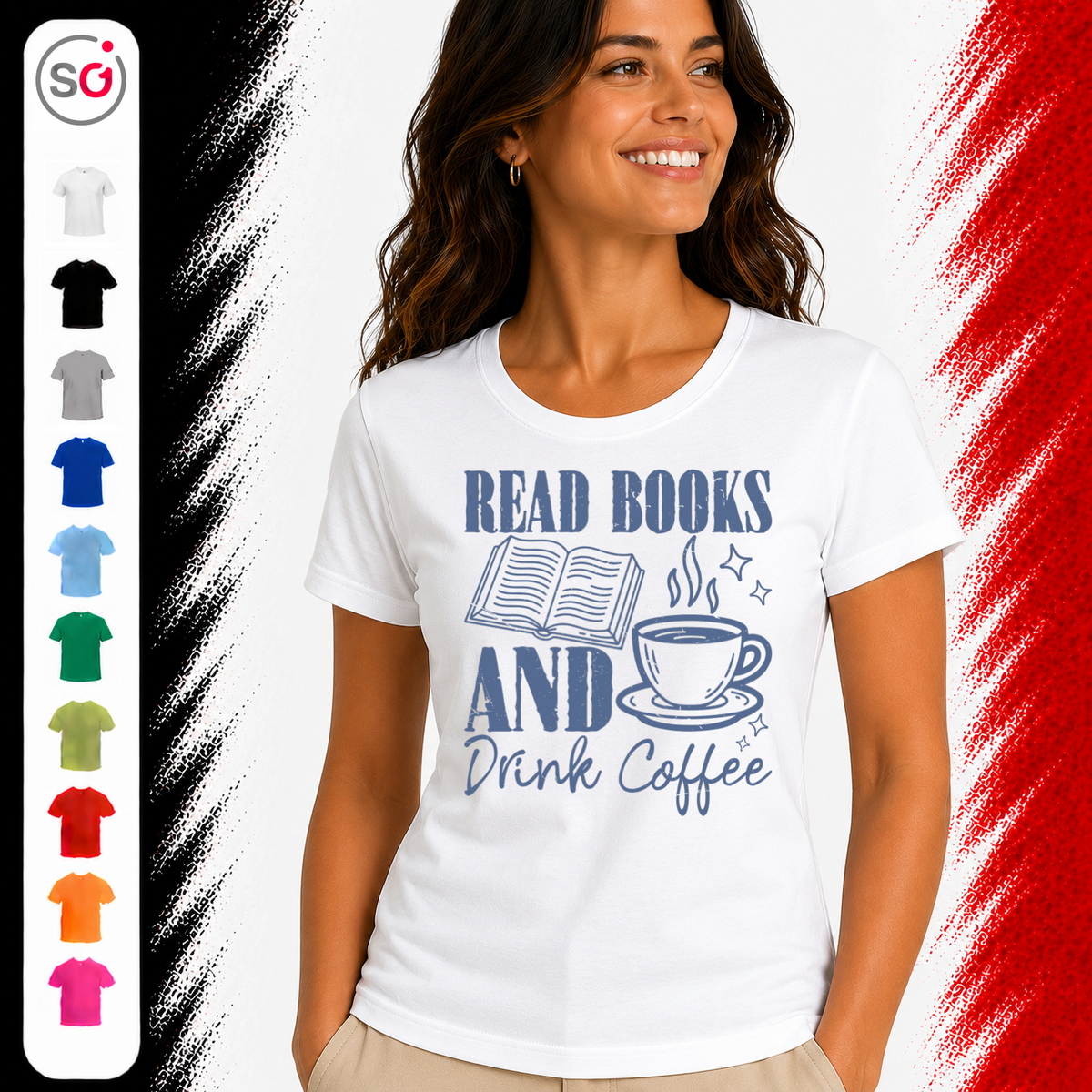 Vorschau – READ BOOKS AND Drink Coffee Shirt – Gemütliches Design für Bücherwürmer & Kaffeeliebhaber