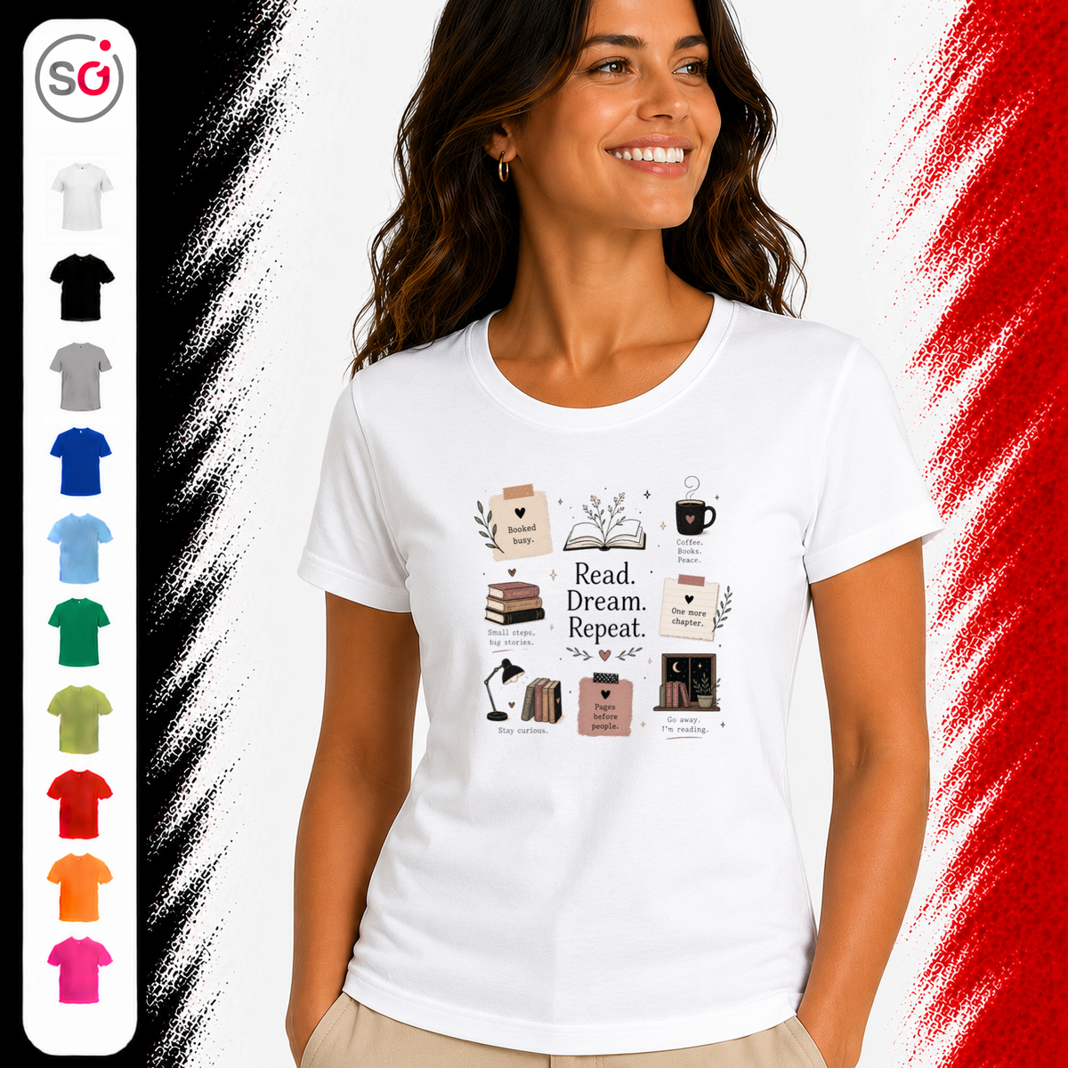 Vorschau – T-Shirt mit 'Read. Dream. Repeat.' Design – Das perfekte Outfit für gemütliche Lesestunden