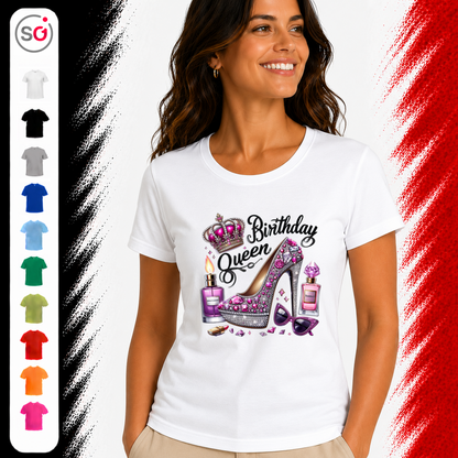 Vorschau – Birthday Queen T-Shirt mit glamourösem Glitzer-High-Heel und Krone