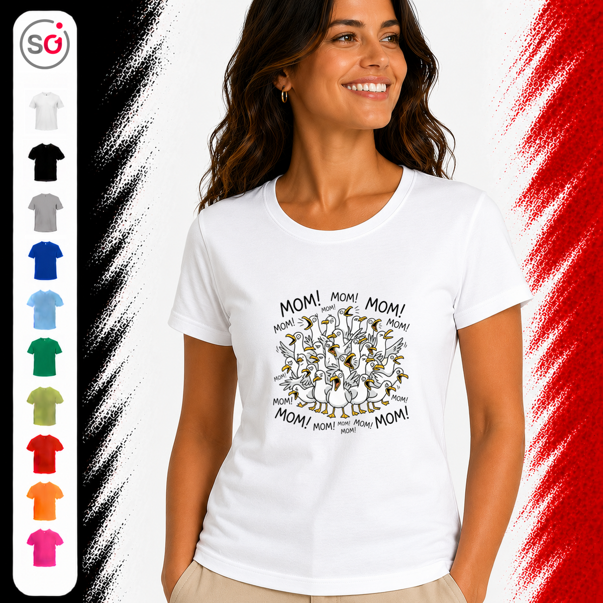 Vorschau – T-Shirt mit schreienden Möwen 'Mom! Mom! Mom!' - Lustiges Comic-Design