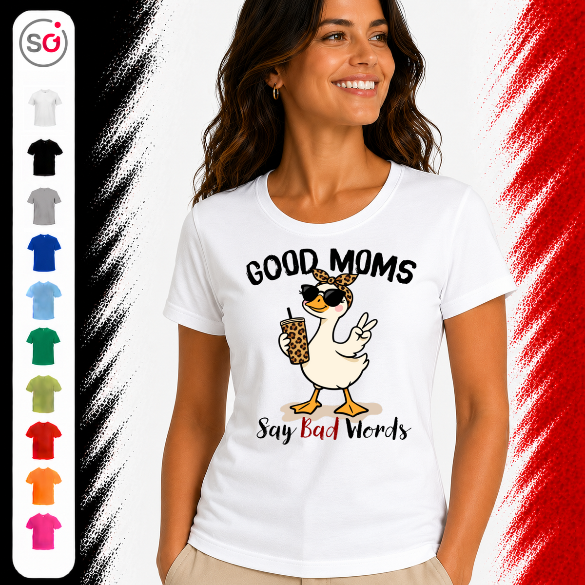 Vorschau – T-Shirt mit frecher Gans und Spruch „Good Moms Say Bad Words“