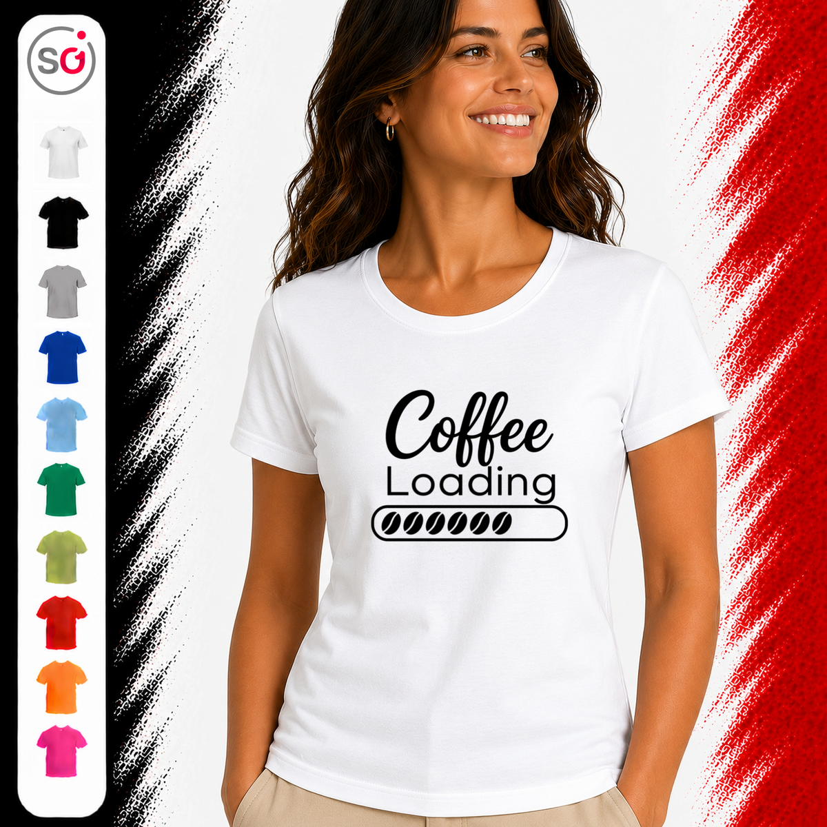 Vorschau – Coffee Loading T-Shirt mit Kaffeebohnen-Ladebalken | Lustiger Spruch für Morgenmuffel