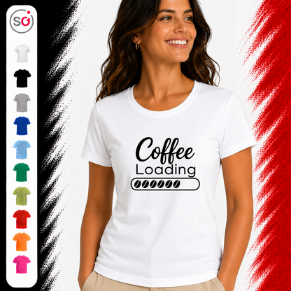 Vorschau – Coffee Loading T-Shirt mit Kaffeebohnen-Ladebalken | Lustiger Spruch für Morgenmuffel