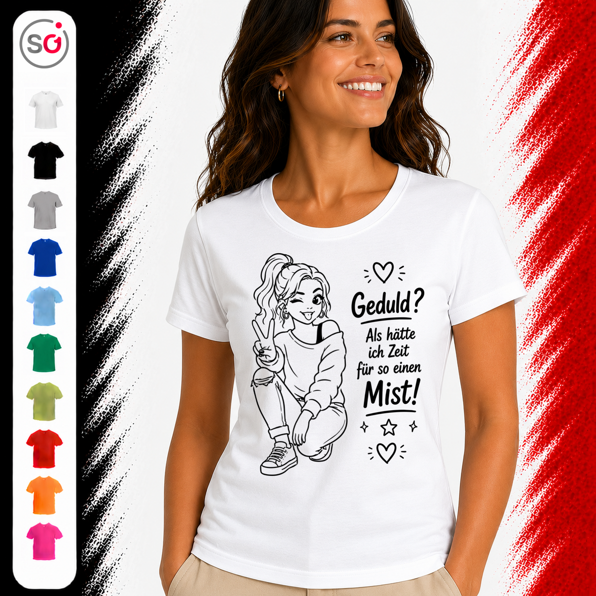 Vorschau – T-Shirt mit Spruch 'Geduld? Als hätte ich Zeit für so einen Mist!' | Freches Comic-Design
