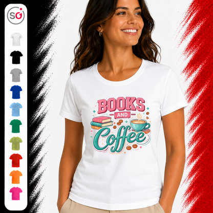 Vorschau – Books and Coffee Design T-Shirt - Leseliebe & Kaffeegenuss