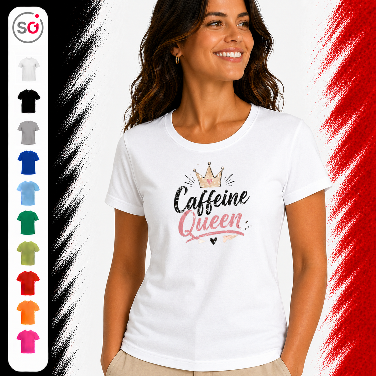 Vorschau – Statement T-Shirt mit 'Caffeine Queen' Schriftzug und funkelnder Krone