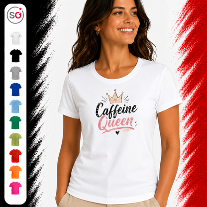 Vorschau – Statement T-Shirt mit 'Caffeine Queen' Schriftzug und funkelnder Krone