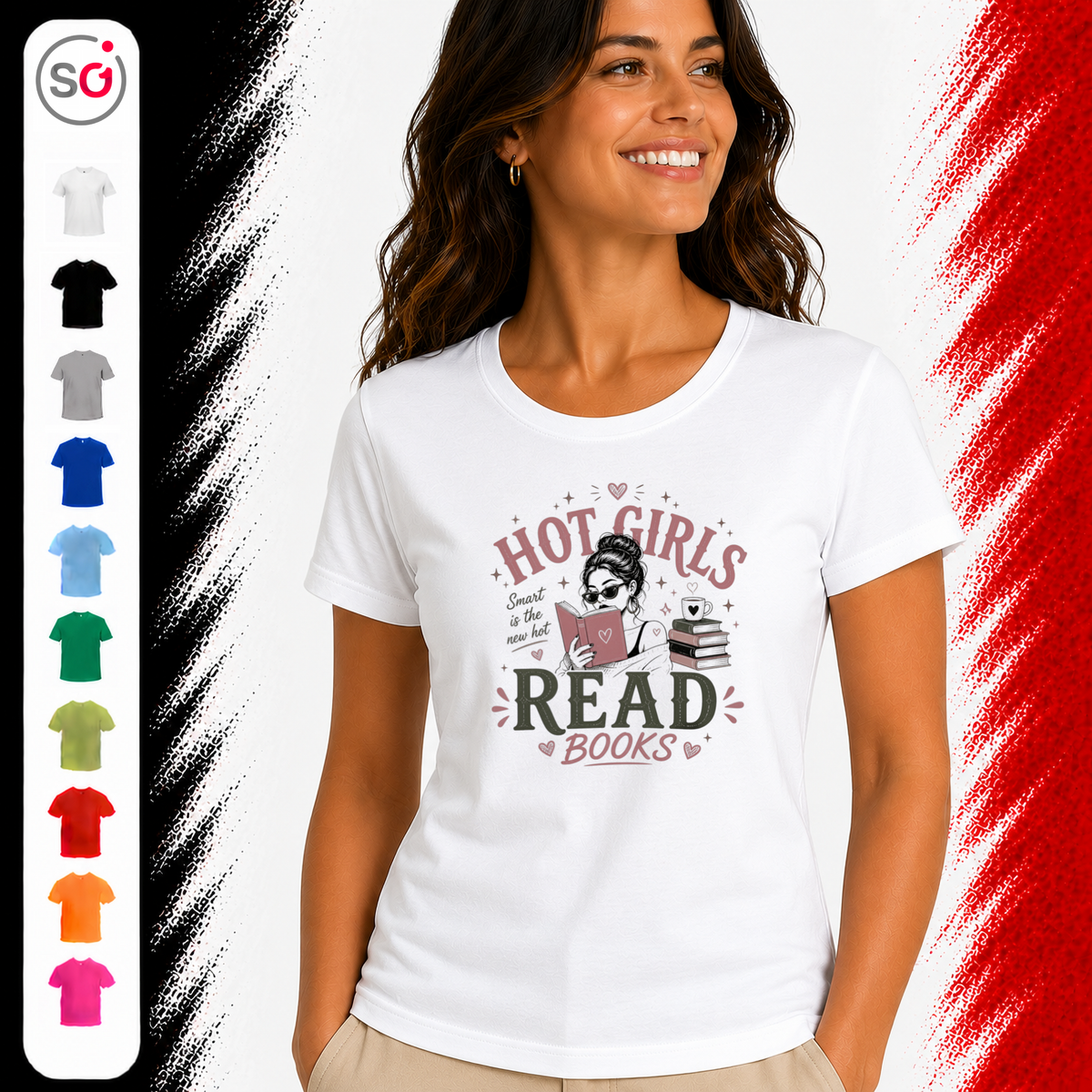 Vorschau – T-Shirt mit „Hot Girls Read Books“ Aufdruck | Statement-Design für Leseratten und Bücherwürmer