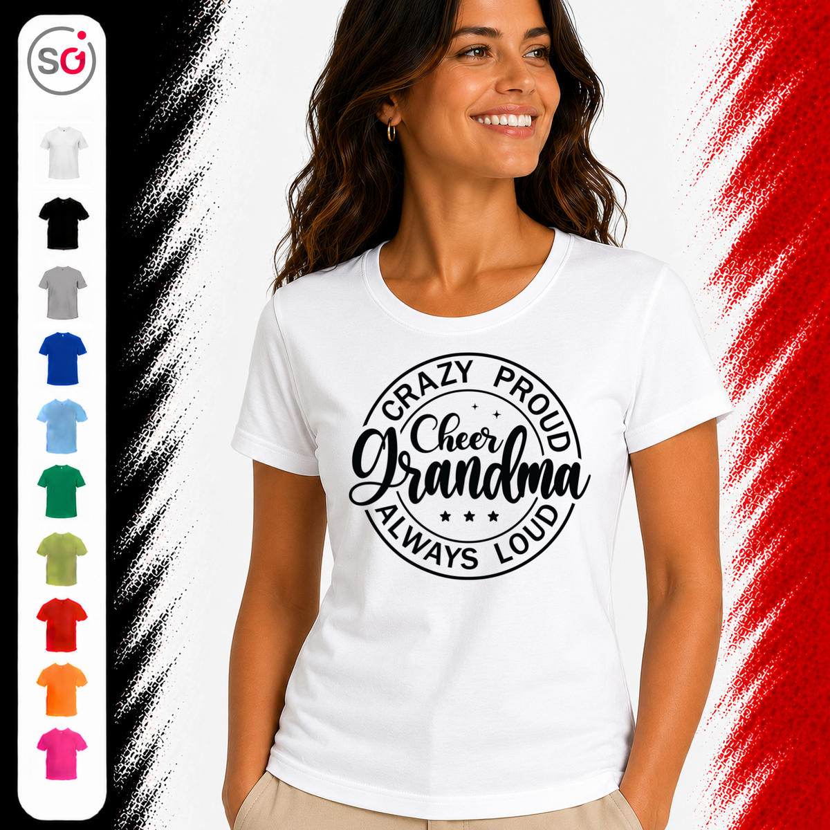 Vorschau – T-Shirt mit 'Crazy Proud Cheer Grandma' Spruch | Design für stolze Cheerleader-Omas