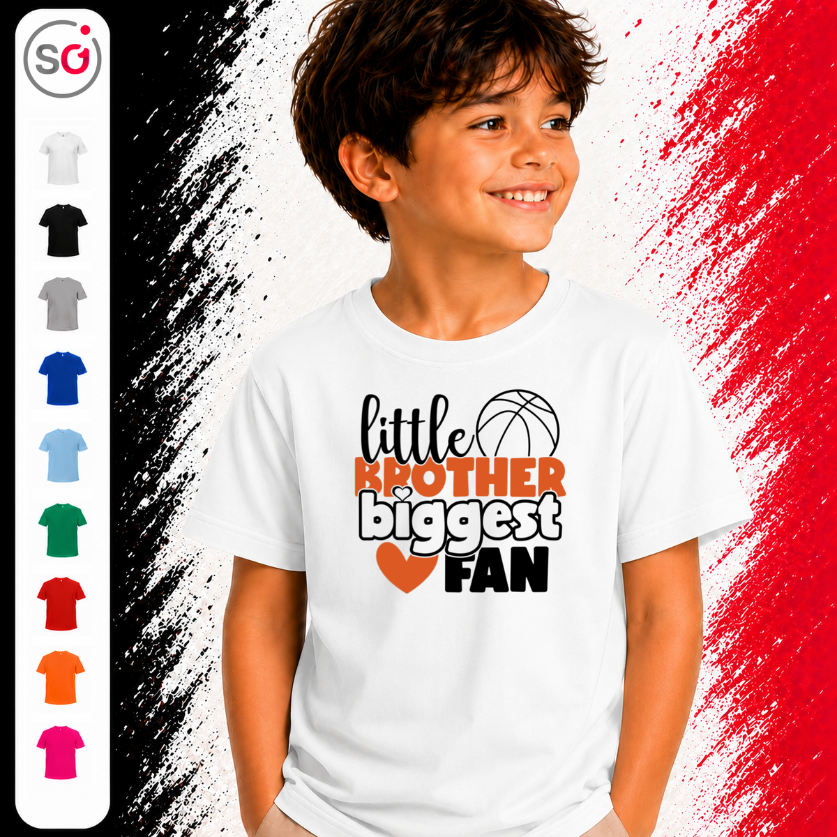 Vorschau – Kinder T-Shirt 'Little Brother Biggest Fan' mit Basketball & Herz