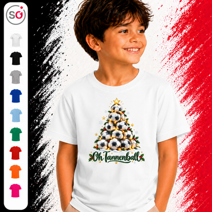 Vorschau – Kinder T-Shirt 'Oh Tannenball' mit Fußball-Weihnachtsbaum-Motiv