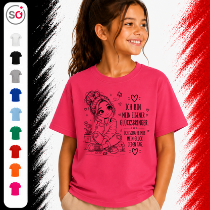 Vorschau – Kinder T-Shirt 'Mein eigener Glücksbringer' | Motivations-Spruch & süße Zeichnung