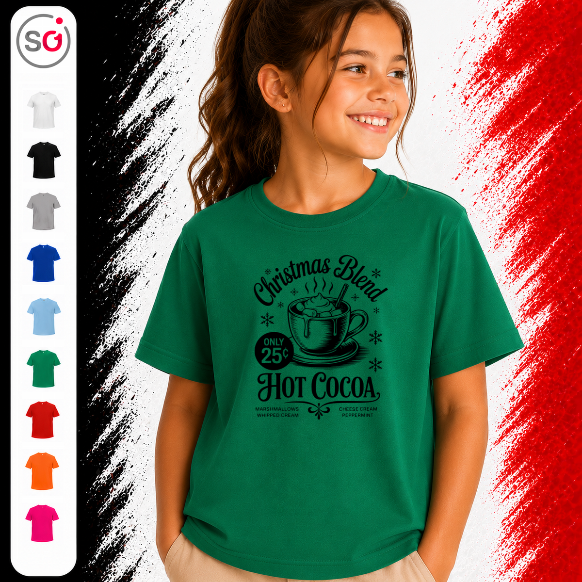 Vorschau – Kinder Weihnachts-T-Shirt 'Hot Cocoa' im Vintage-Werbestil