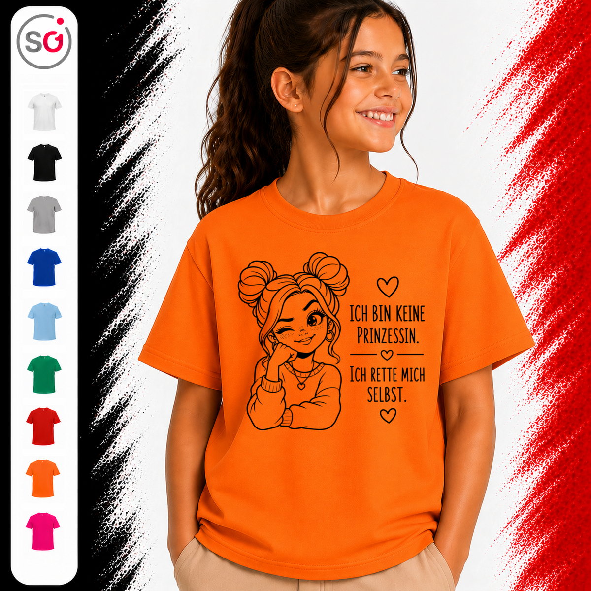 Vorschau – Kinder T-Shirt mit Spruch 'Ich bin keine Prinzessin' | Starkes Mädchen Design