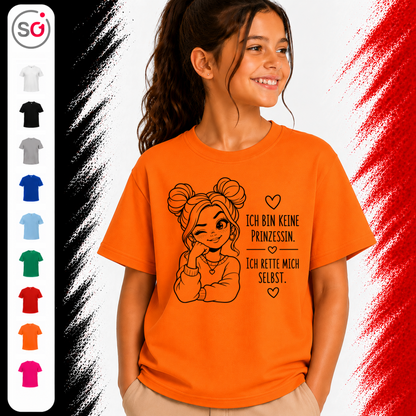 Vorschau – Kinder T-Shirt mit Spruch 'Ich bin keine Prinzessin' | Starkes Mädchen Design