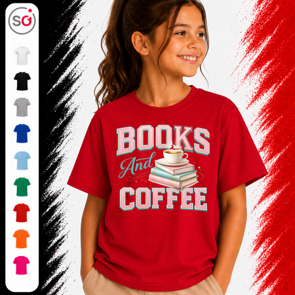 Vorschau – Kinder T-Shirt "Books & Coffee" – Süßes Motiv für kleine Leseratten