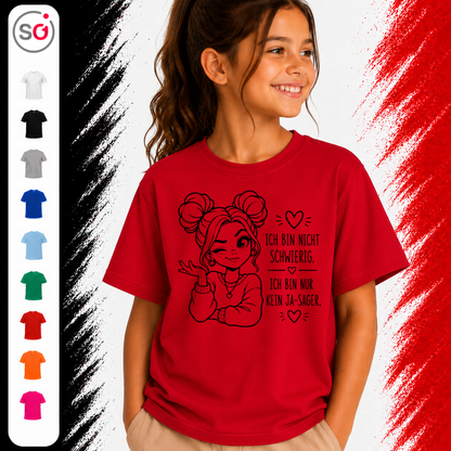 Vorschau – Kinder T-Shirt mit Spruch 'Kein Ja-Sager' & coolem zwinkerndem Mädchen-Motiv