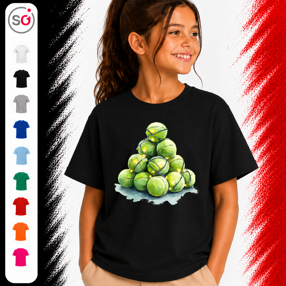 Vorschau – Kinder T-Shirt mit Tennisball-Weihnachtsbaum & Lichterkette