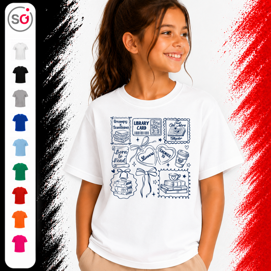 Vorschau – Kinder T-Shirt: Leseliebe Stempel-Design – 'Born to Read' Bücher-Motiv