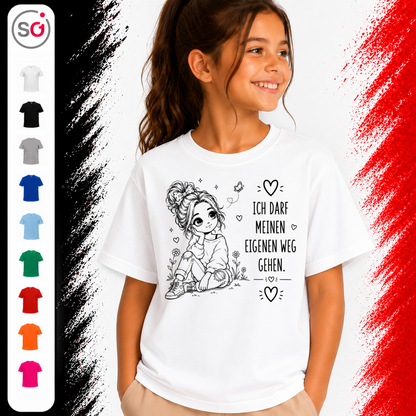 Vorschau – Kinder T-Shirt 'Ich darf meinen eigenen Weg gehen' mit süßem Mädchen-Motiv